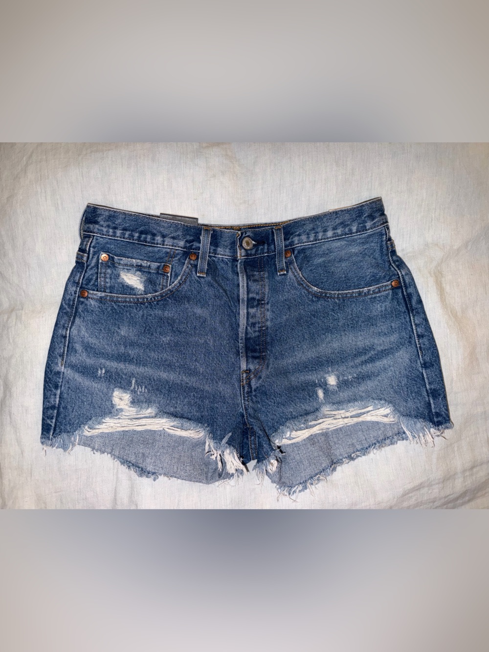 Levi's 501 Distressed Dark Blue Denim Cutoff Shorts NWT
